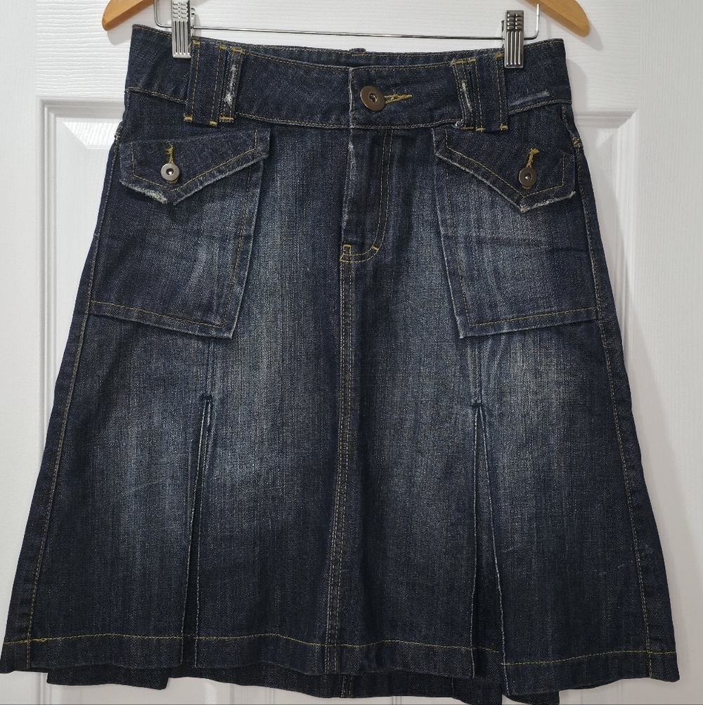 Tristan & Iseut Cargo Denim Skirt Low Rise Dark Blue Y2K Skirt US4 - Picture 2 of 11